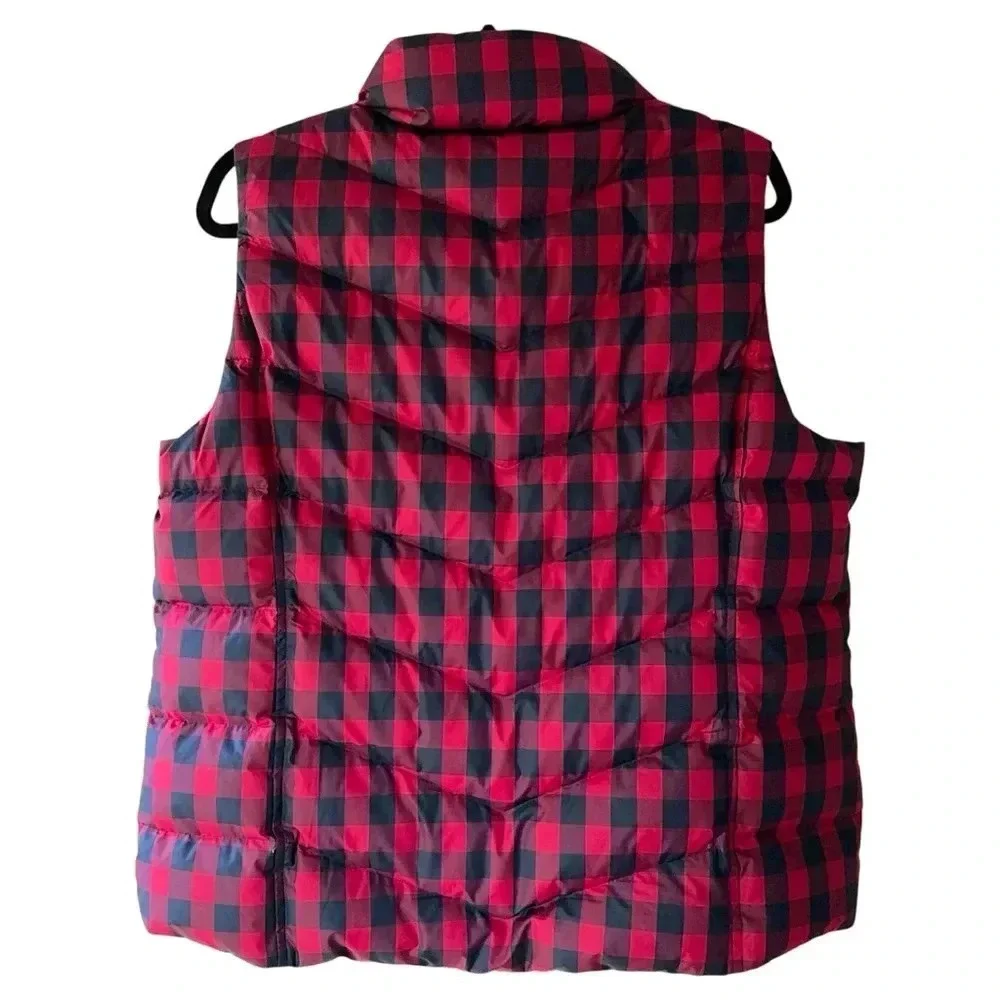 LANDS’ END NWOT DOWN VEST NAVY & RED BUFFALO PLAID POCKETS | SIZE: L / PETITE